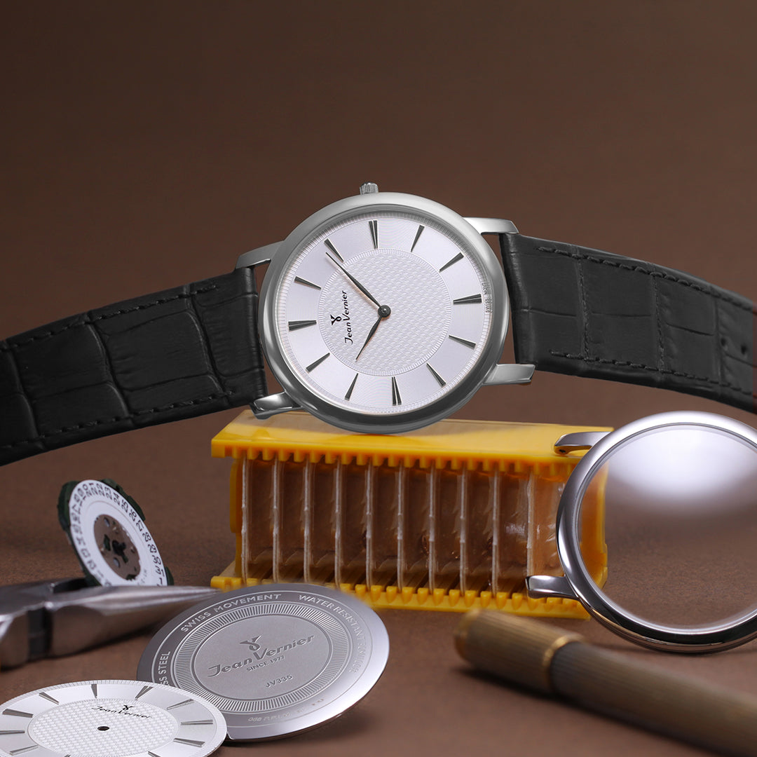 Relógio Jean Vernier Pulseira Couro Preto Social JV00333P
