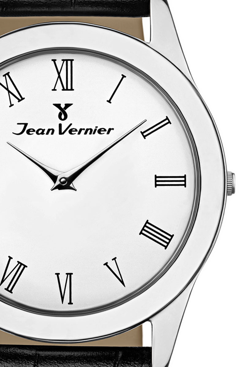 Relógio Jean Vernier Suíço Couro Preto Tipo Croco JV00109