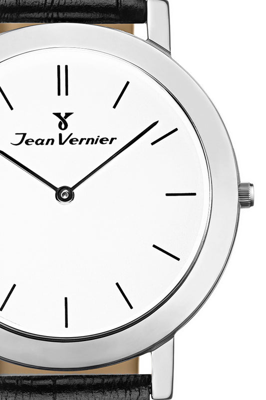 Relógio Jean Vernier Suíço Couro Preto Tipo Croco JV00110B