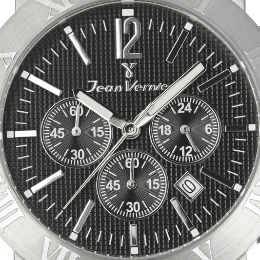 Relógio Jean Vernier Caixa Aço Inoxidável Couro Preto Cronógrafo JV00249P