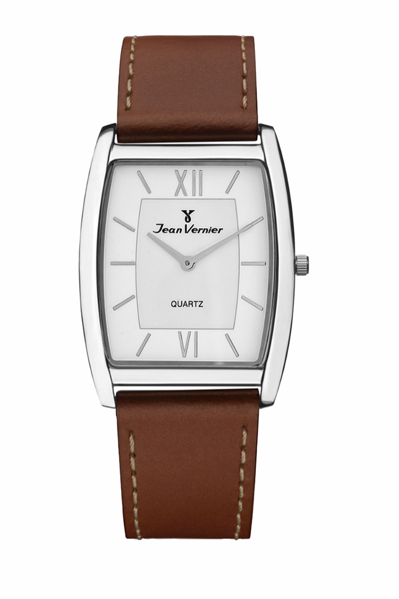 Relógio Jean Vernier Prateado Pulseira de Couro JV00301BM