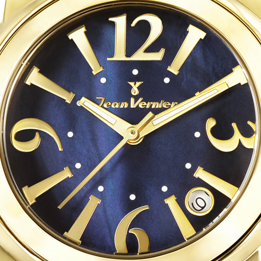 Relógio Jean Vernier Aço Inoxidável Dourado Feminino Calendário JV01007