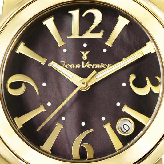 Relógio Jean Vernier Aço Inoxidável Dourado Feminino Movimento Suíço JV01008