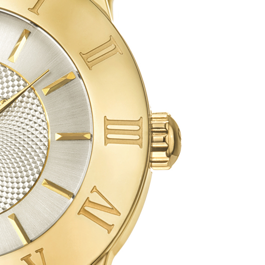 Relógio Jean Vernier Caixa e Pulseira Aço Dourado Movimento Suíço 5ATM - JV01017