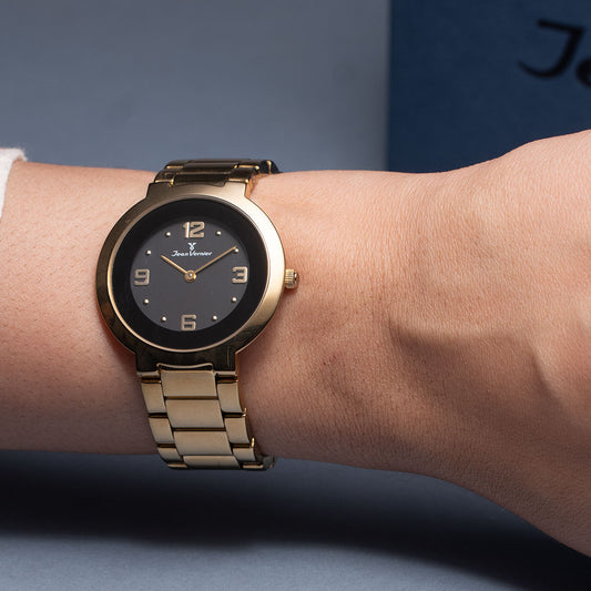 Relógio Feminino Jean Vernier Dourado Movimento Suíço JV01120