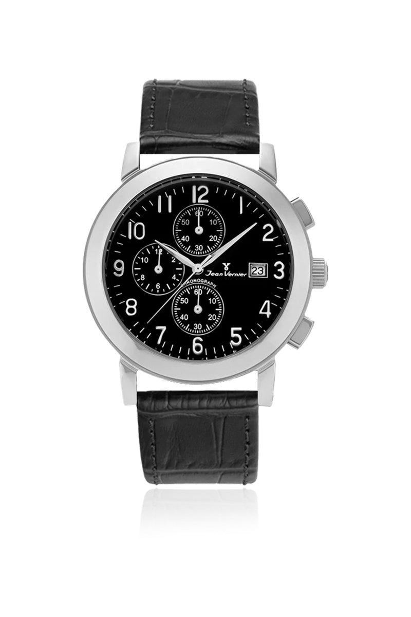 Relógio de Pulso Jean Vernier Croco Preto Cronógrafo JV11375PP