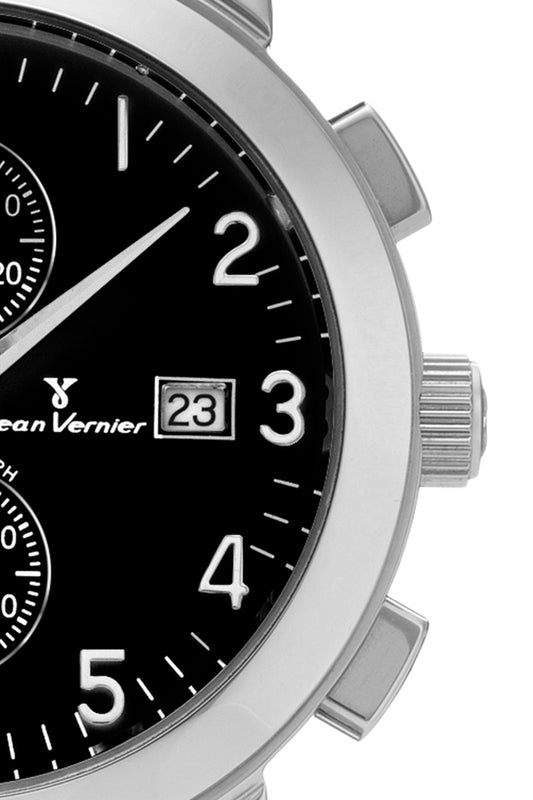 Relógio de Pulso Jean Vernier Couro Preto Cronógrafo JV11375PP