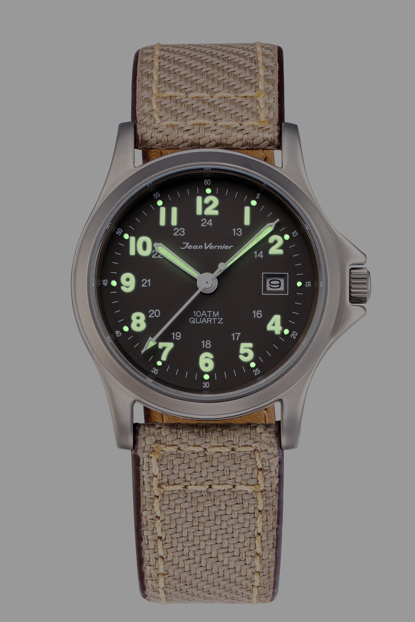 Relógio Jean Vernier Pulseira Couro / Nylon Bege Calendário JV01331-03