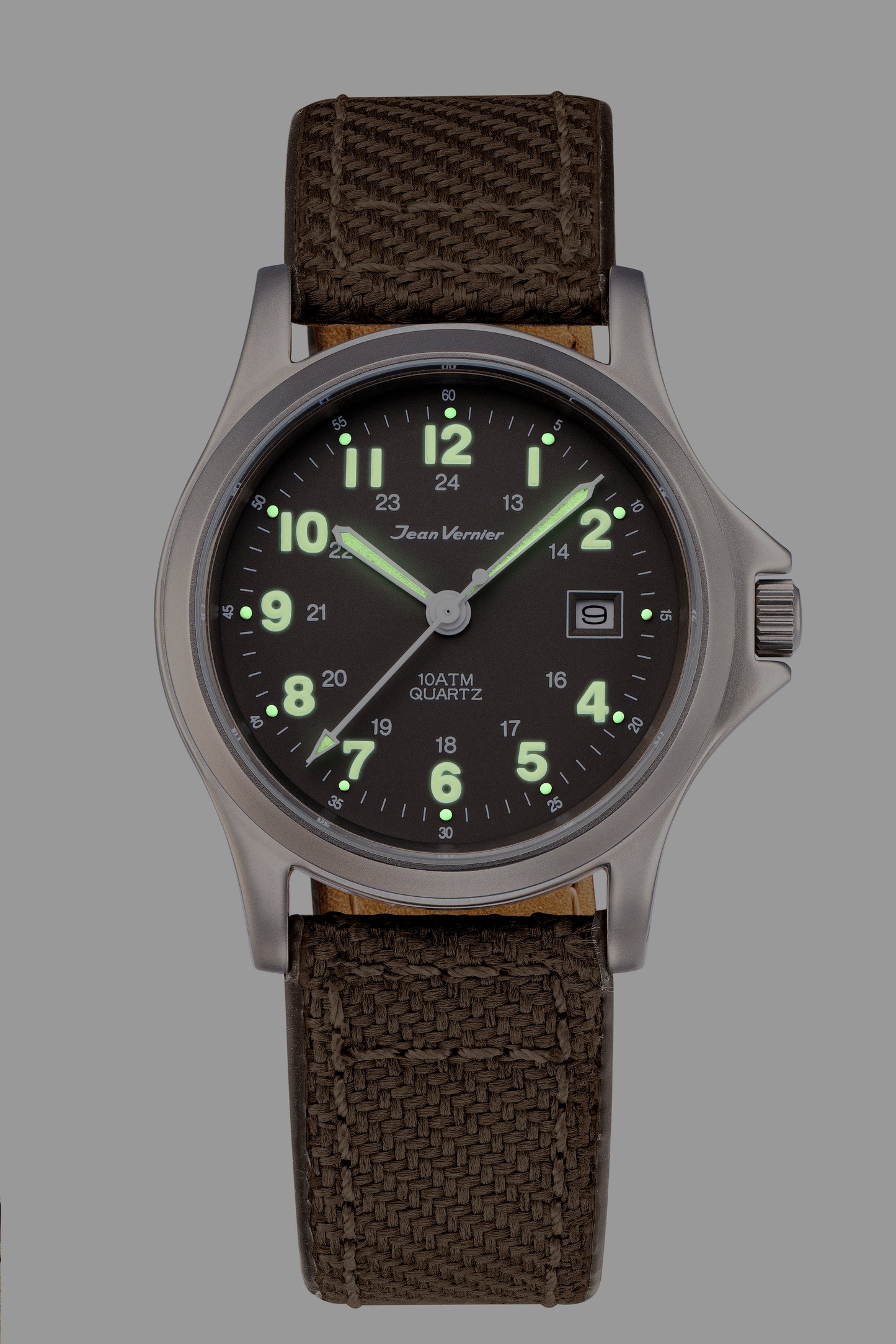 Relógio Jean Vernier Pulseira Couro / Nylon Marrom Calendário JV01331-04
