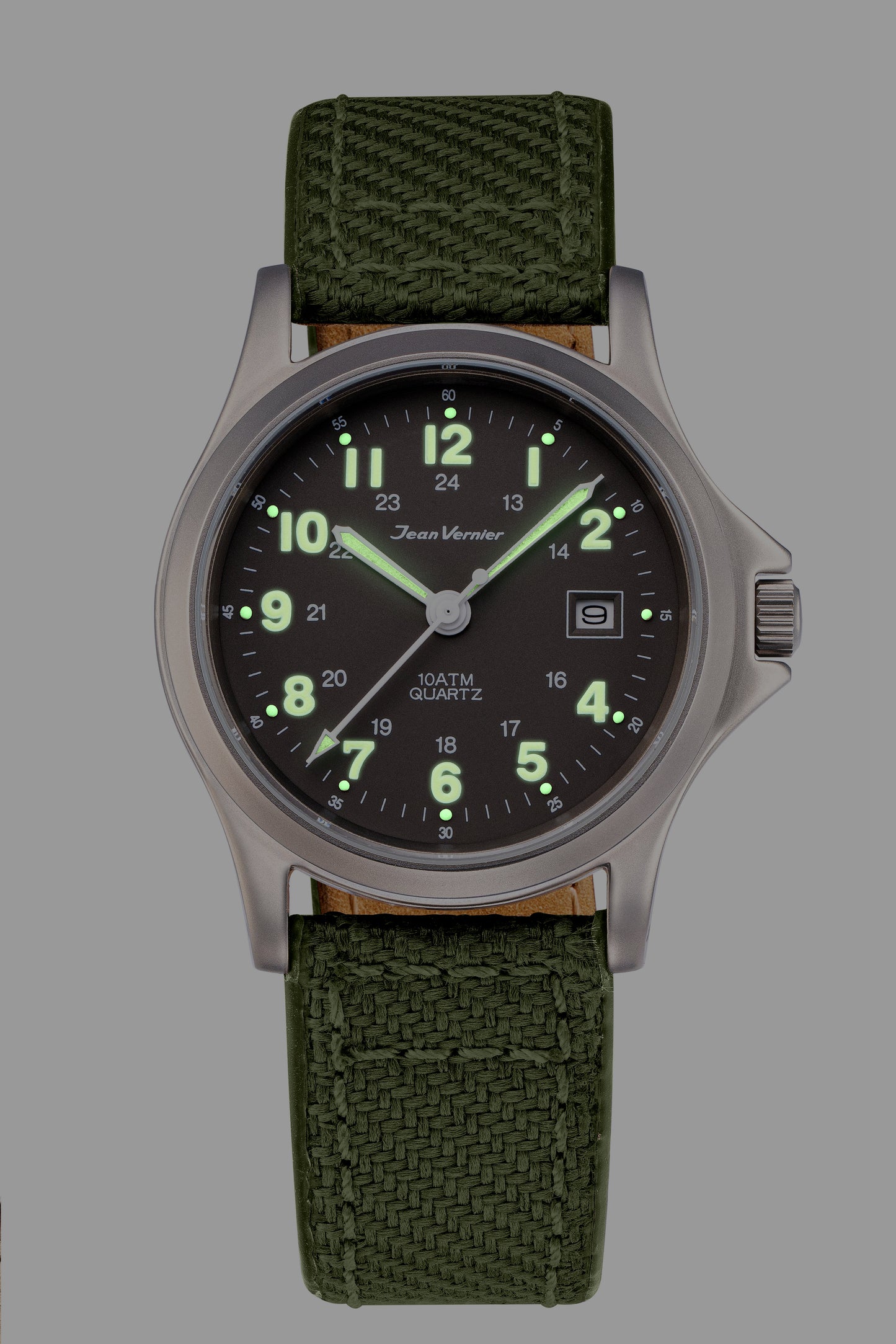 Relógio Jean Vernier Pulseira Couro / Nylon Verde Calendário JV01331-01