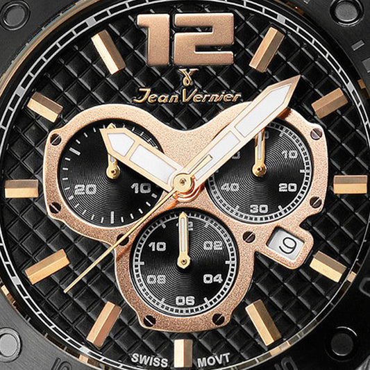 Relógio Jean Vernier Preto Cronógrafo Movimento Suíço JV02112