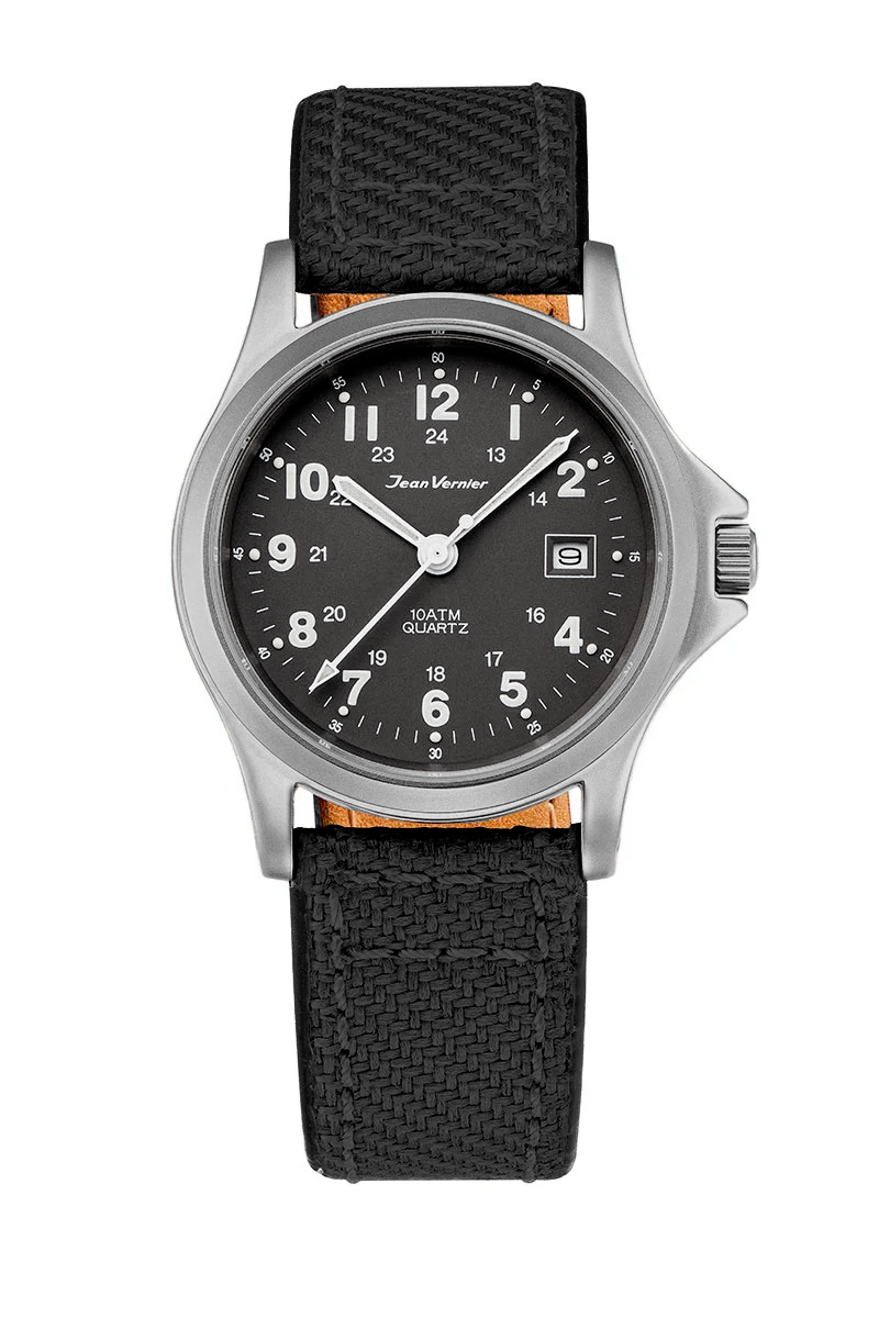 Relógio de Pulso Jean Vernier Pulseira Couro / Nylon Preto Calendário JV01331-05