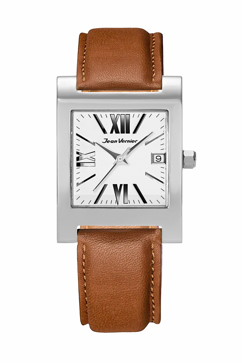 Relógio Jean Vernier Prateado Pulseira de Couro JV07582PTA