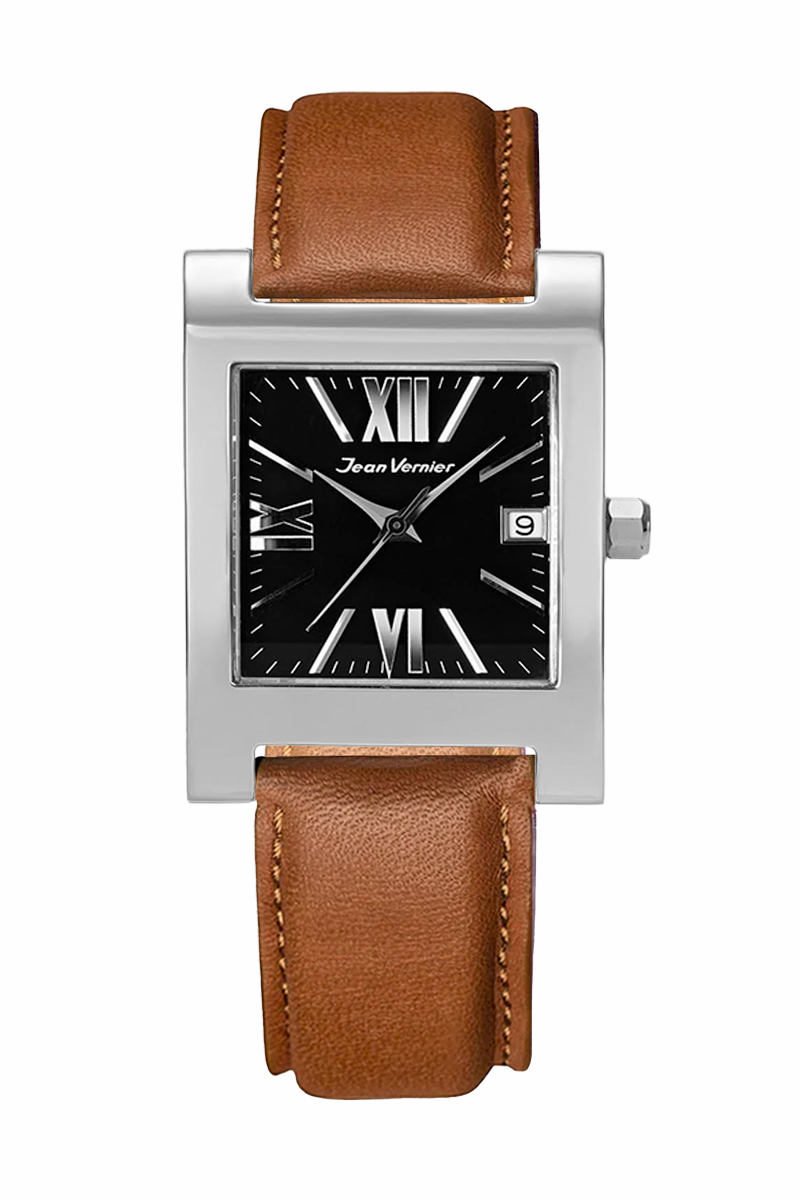 Relógio Jean Vernier Prateado Pulseira de Couro JV07582P