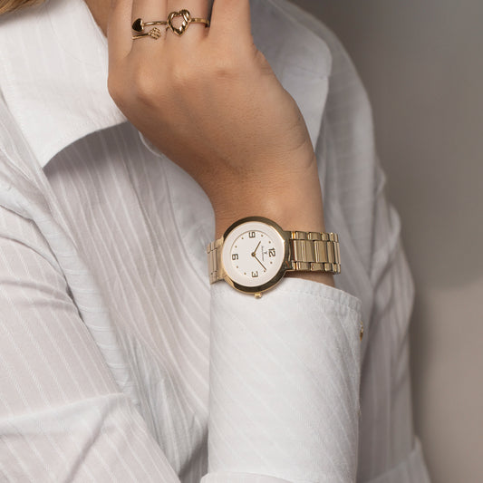 Relógio Jean Vernier Dourado Feminino Movimento Suíço JV01121