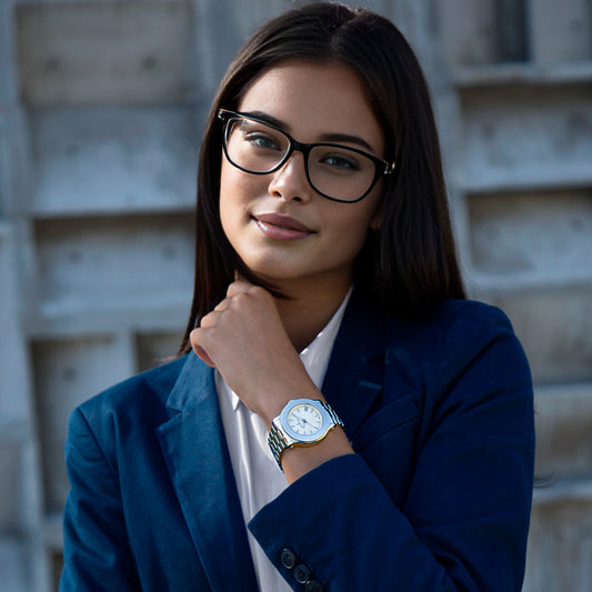 Relógio Jean Vernier Aço Prateado Fecho Duplo Calendário Movimento Suíço JV01022