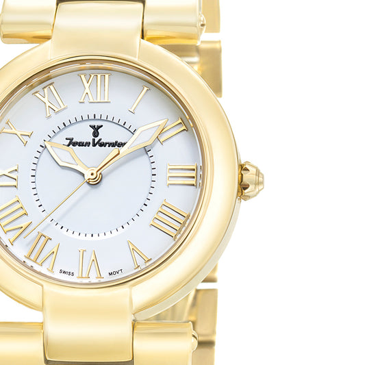 Relógio Jean Vernier Feminino Dourado Movimento Suíço JV01064