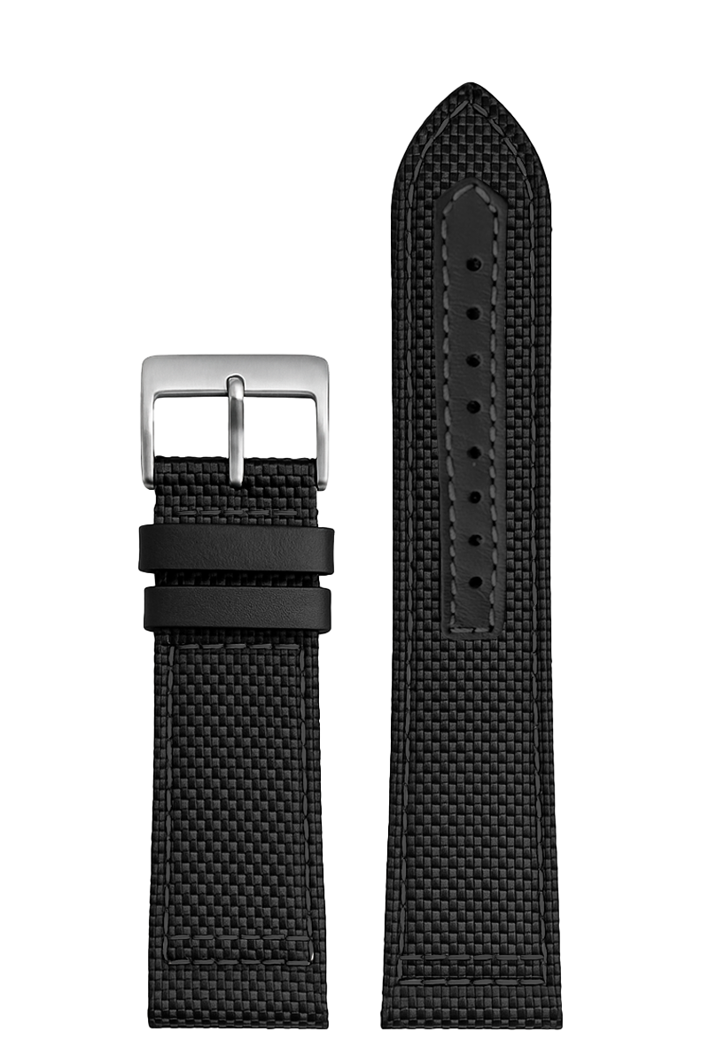 Pulseira Nylon Preta Fivela Prata PU296P (18mm)