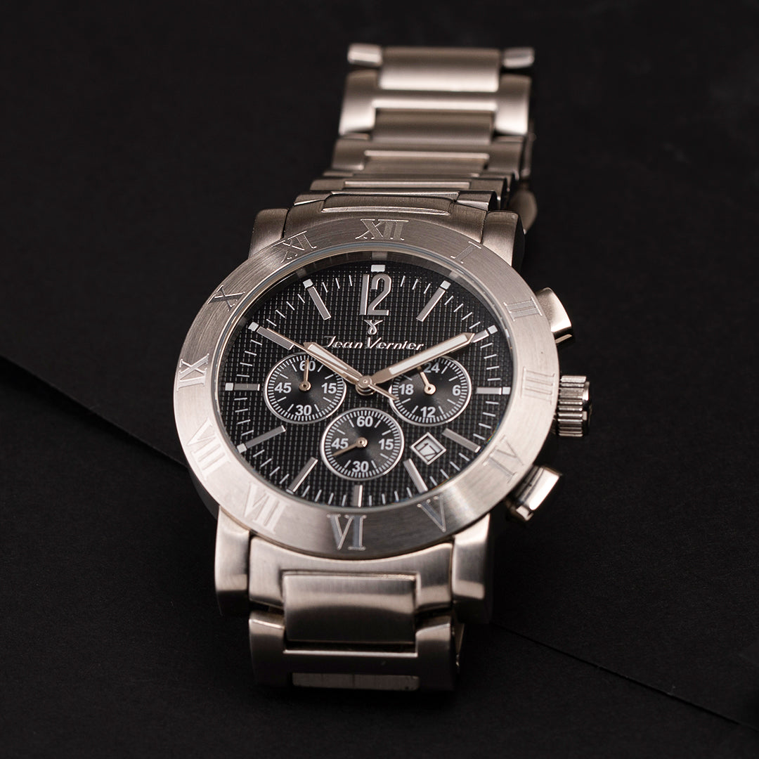 Relógio Jean Vernier Caixa e Pulseira Aço Inoxidável Cronógrafo 10ATM - JV00250