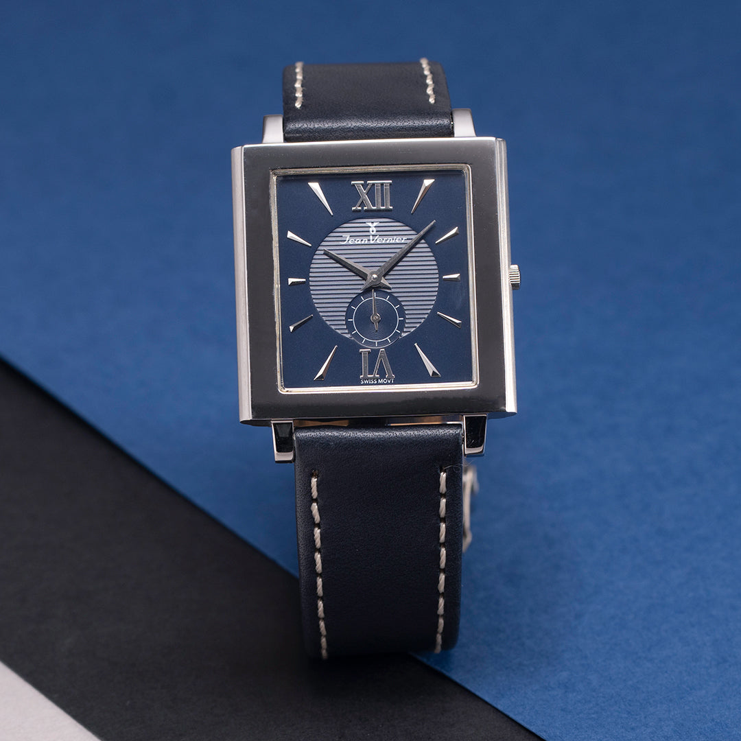 Relógio Jean Vernier Pulseira Couro Azul Movimento Suíço JV00831