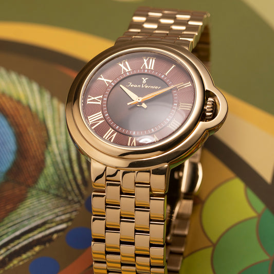 Relógio Jean Vernier Aço Dourado Fecho Duplo Movimento Suíço JV01148