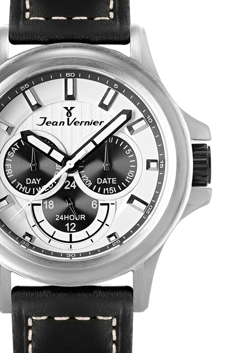 Relógio Jean Vernier Calendário Couro Preto JV01661