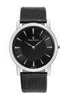 Relógio Jean Vernier Caixa Aço Pulseira Couro Preto Social JV00334P