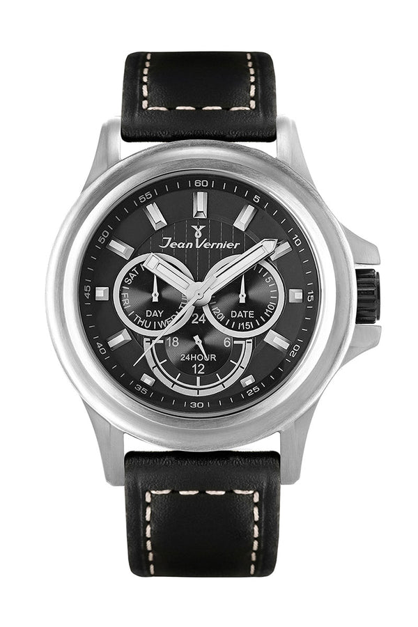 Relógio Jean Vernier Calendário Couro Preto JV01662