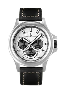 Relógio Jean Vernier Calendário Couro Preto JV01661