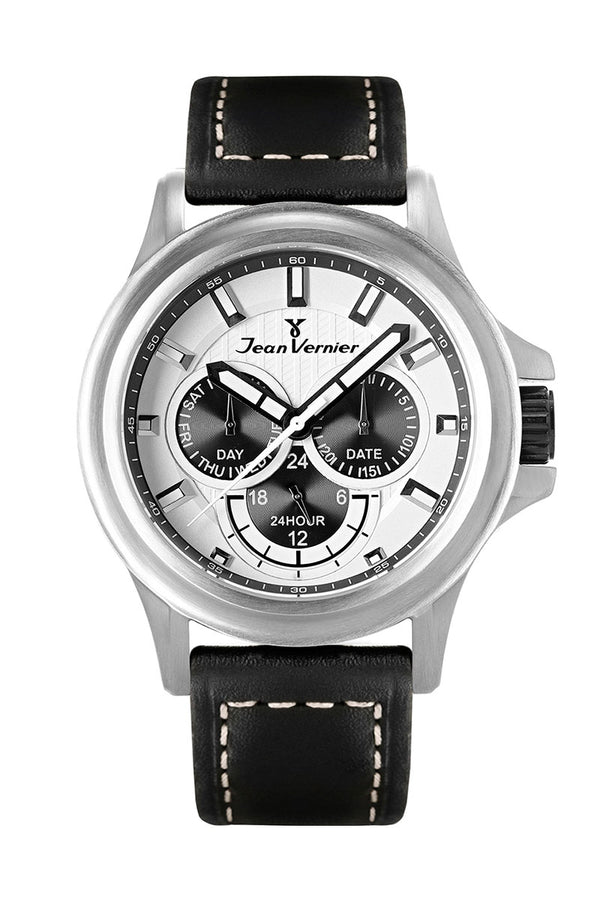 Relógio Jean Vernier Calendário Couro Preto JV01661