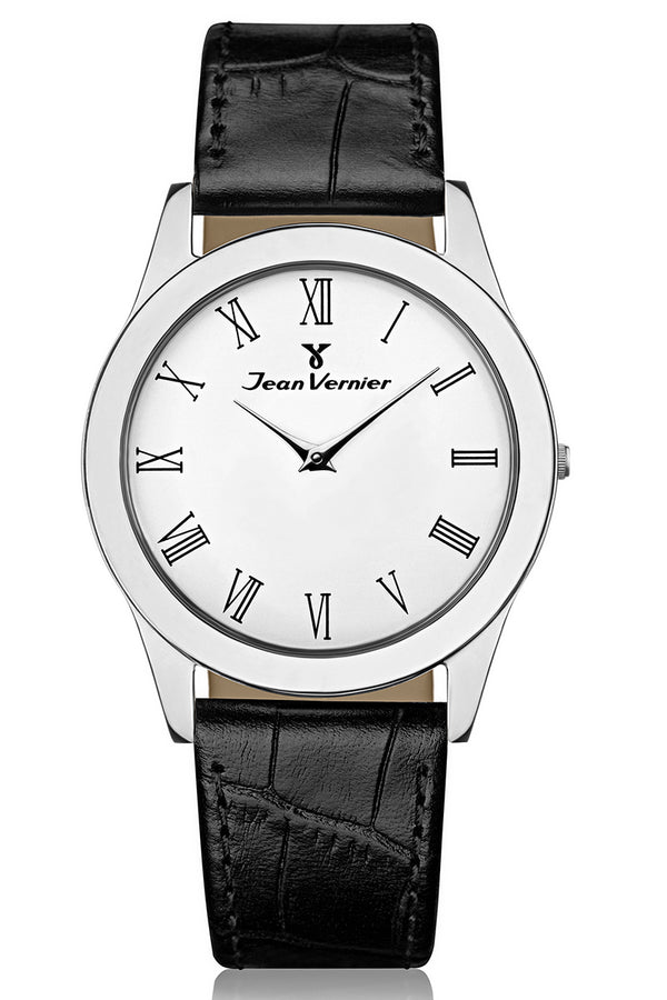 Relógio Jean Vernier Suíço Couro Preto Tipo Croco JV00109