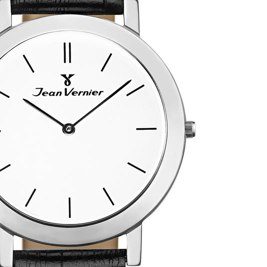 Relógio Jean Vernier Suíço Couro Preto Tipo Croco JV00110B