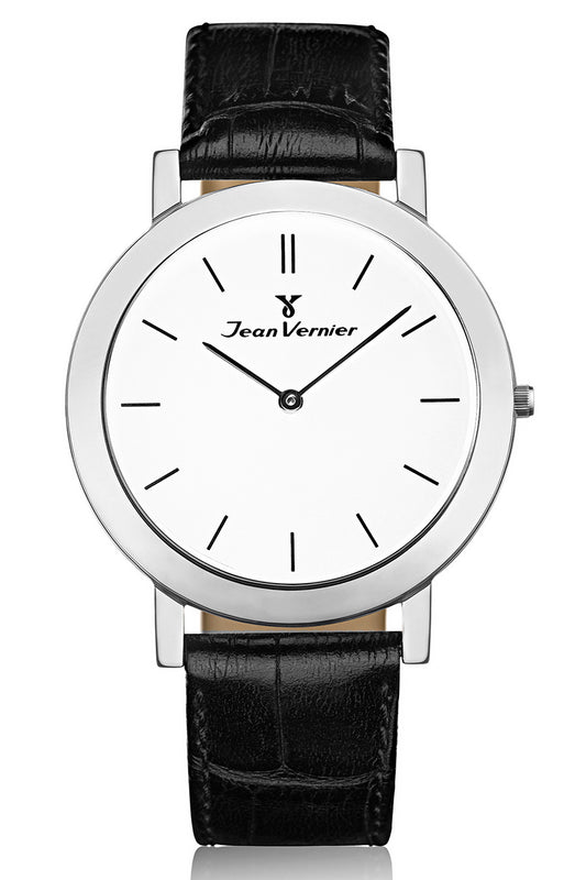 Relógio Jean Vernier Suíço Couro Preto Tipo Croco JV00110B