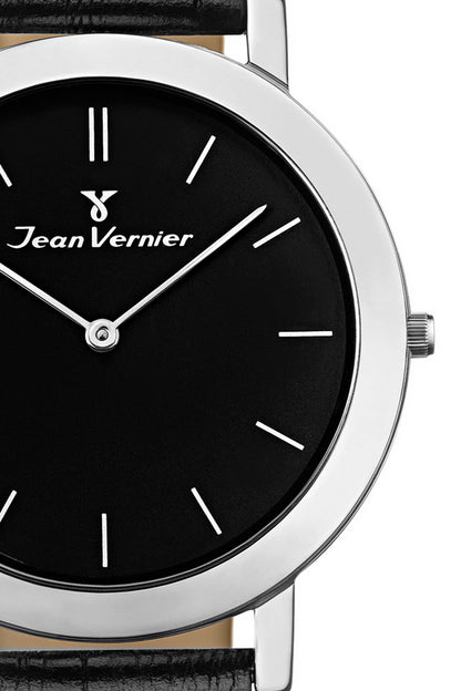 Relógio Jean Vernier Suíço Couro Preto Tipo Croco JV00110P