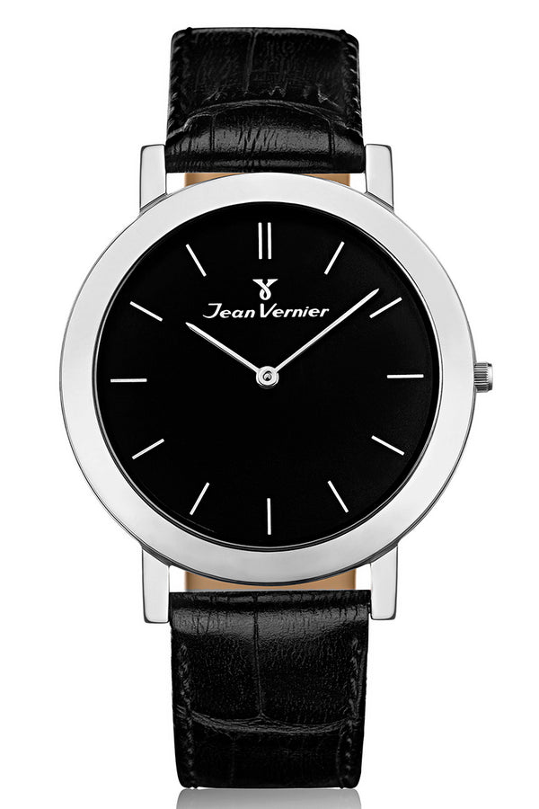 Relógio Jean Vernier Suíço Couro Preto Tipo Croco JV00110P