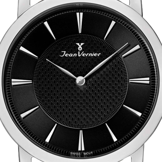 Relógio Jean Vernier Caixa Aço Pulseira Couro Preto Social JV00334P