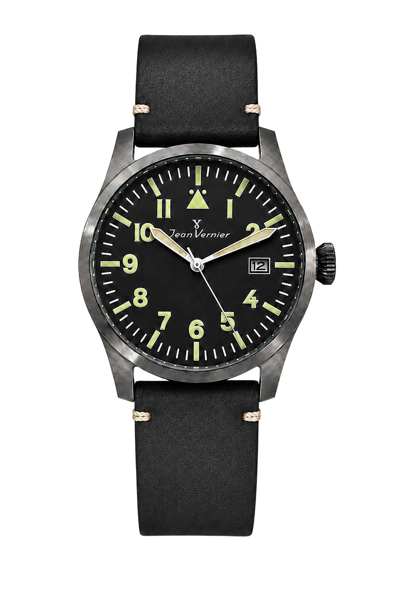 Relógio Masculino Jean Vernier Couro Preto JV01010