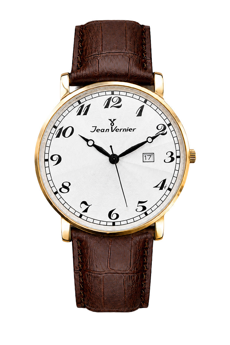 Relógio Masculino Jean Vernier Dourado Couro Marrom JV01030