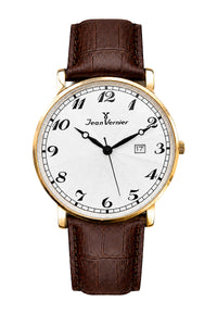 Relógio Masculino Jean Vernier Dourado Couro Marrom JV01030