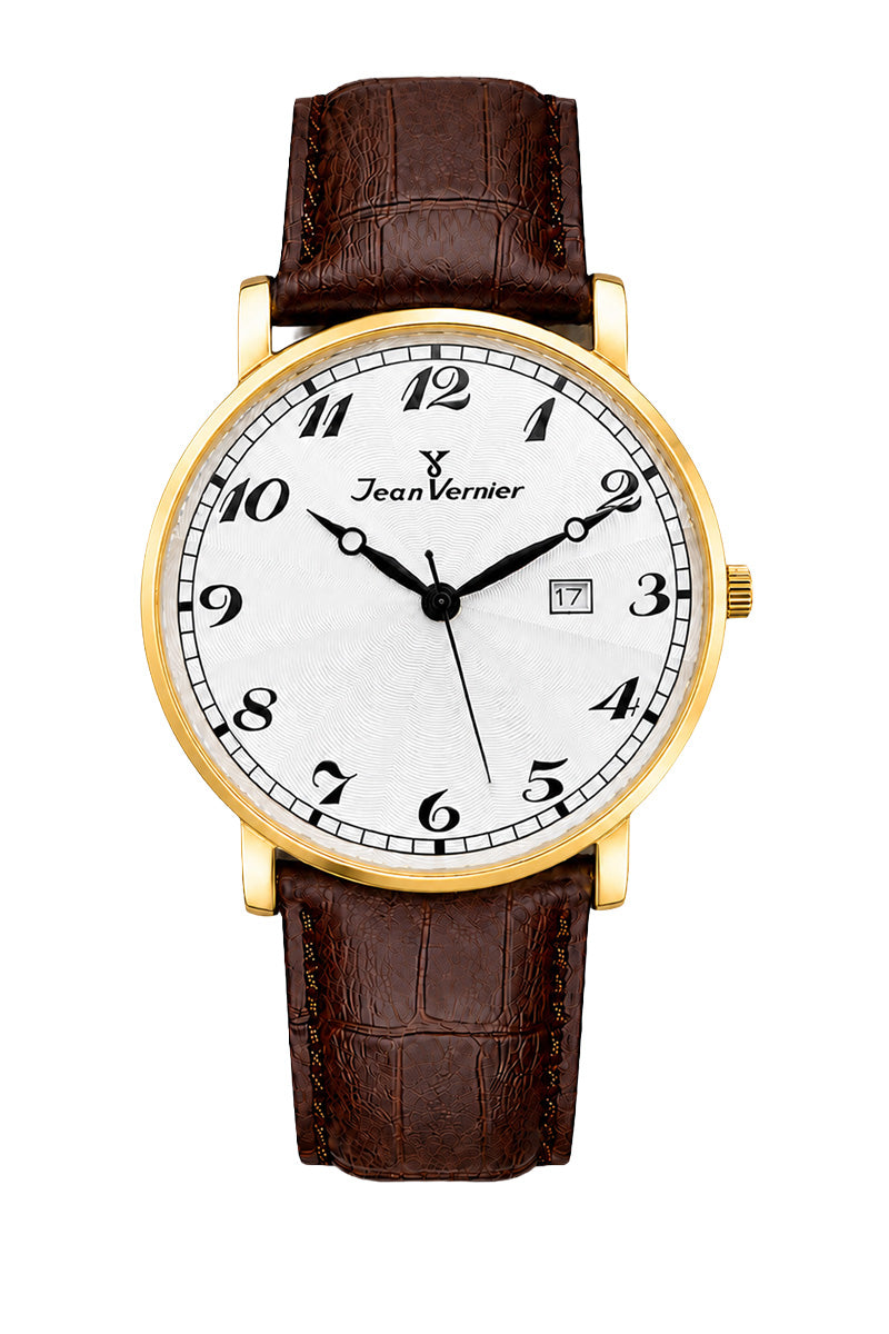 Relógio Masculino Jean Vernier Dourado Couro Marrom JV01030
