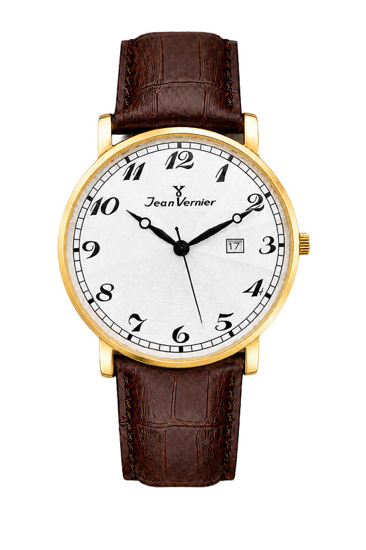 Relógio Masculino Jean Vernier Dourado Couro Marrom JV01030