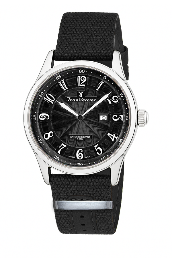 Relógio Jean Vernier Movimento Suíço Nylon Preto JV01127-30P