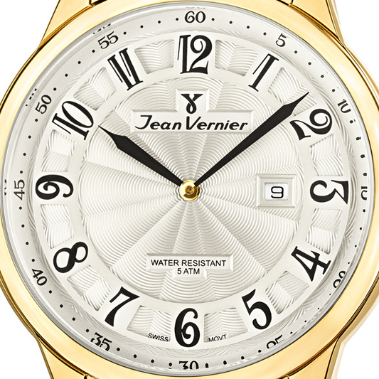 Relógio Jean Vernier Dourado Masculino Movimento Suíço Calendário JV01129