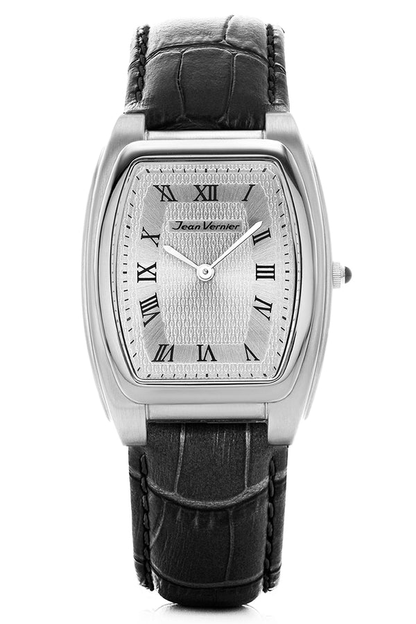 Relógio Jean Vernier Couro Tipo Croco Preto JV01595P