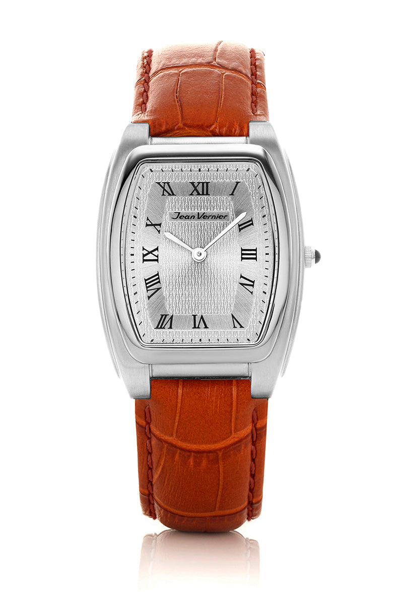 Relógio Jean Vernier Couro Tipo Croco Marrom JV01595BM