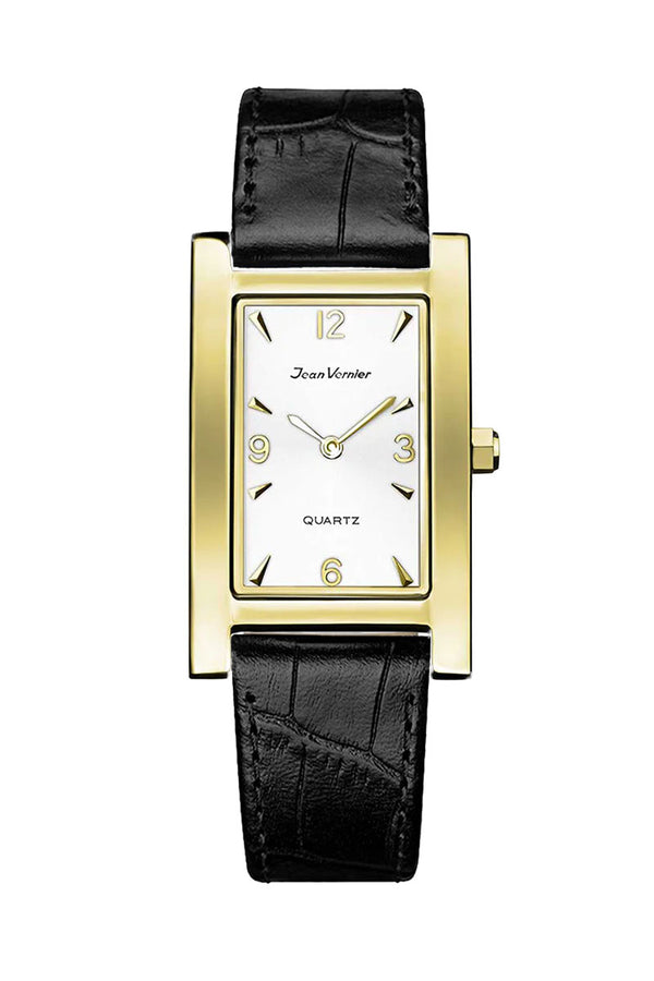 Relógio Jean Vernier Pulseira Couro Tipo Croco Preto JV01619CRP