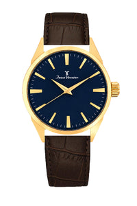 Relógio Masculino Jean Vernier Dourado Couro Marrom JV02426AM