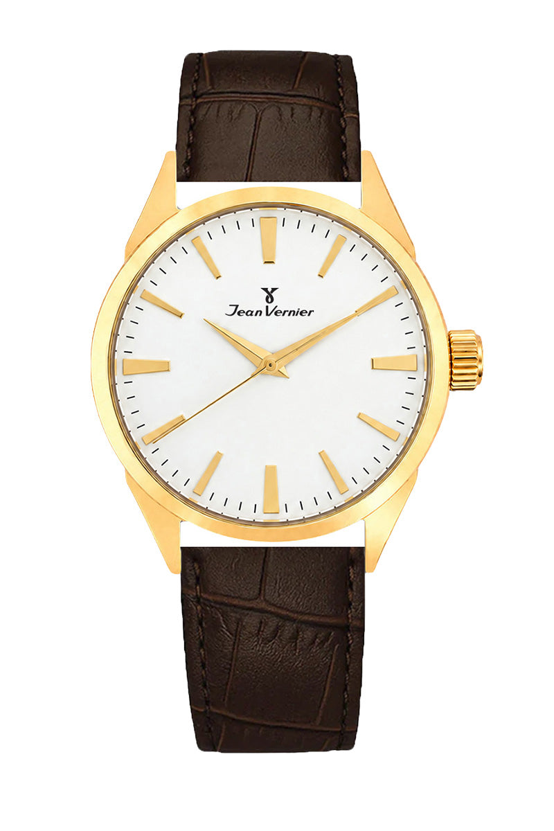 Relógio Masculino Jean Vernier Dourado Couro Marrom JV02426BM