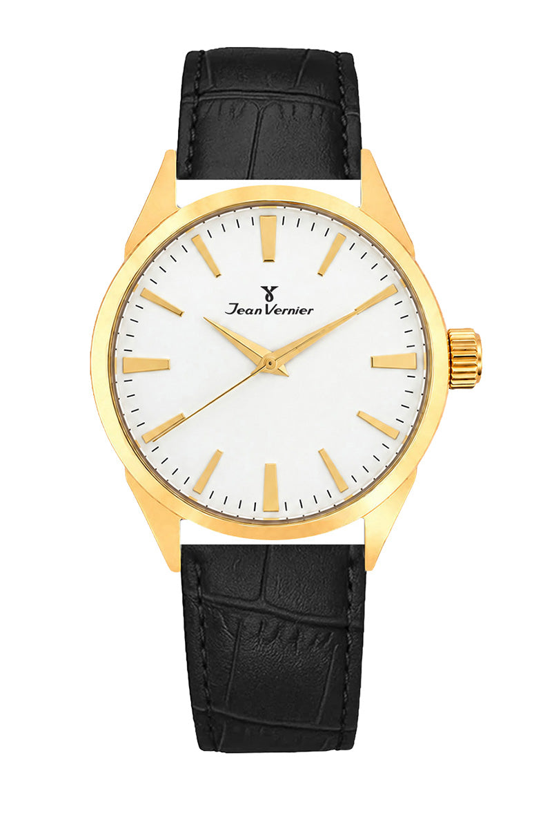 Relógio Masculino Jean Vernier Dourado Couro Preto JV02426BP