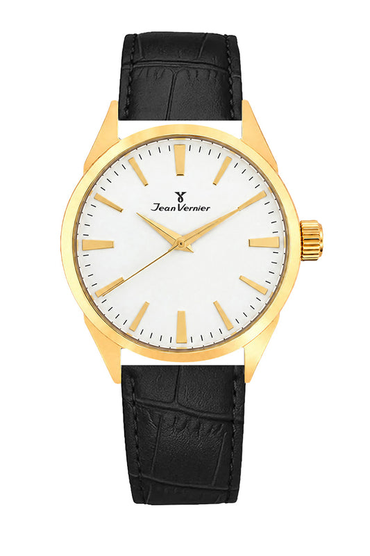 Relógio Masculino Jean Vernier Dourado Couro Preto JV02426BP